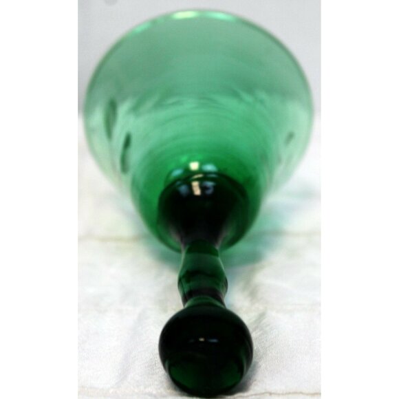 Vintage Green Glass Bell Etched Floral Pattern With Chain Glass Clapper - Picture 7 of 9